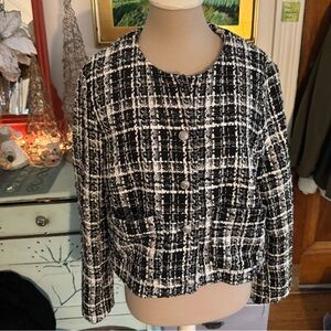 H&M Black and White Tweed Jacket L Workwear Classic NWT Designer Chic